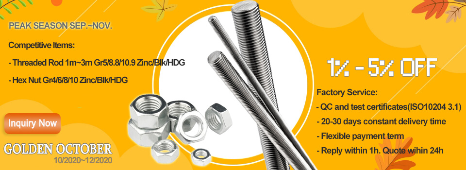 fasteners threaded rods and hex nuts with 5% off