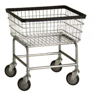 Heavy Duty Wire Laundry Cart with Double Pole Rack | 2.5 Bushel | Steel Frame with Chrome Finish | Commercial Laundry Basket | Industrial Bumper | 5